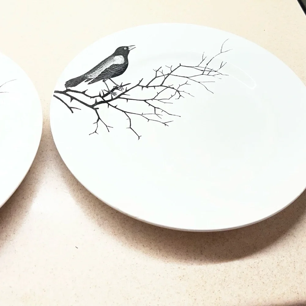 Edward Challinor Crow Chop Plate Victoria English Pottery Raven Plates lot of 2